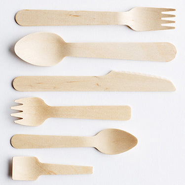 Wooden Cutlery, knive, fork, spoon, teaspoon, small fork