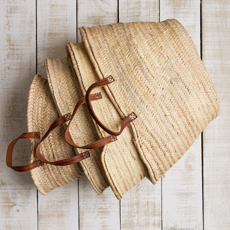 French Market Baskets with Flat Leather Handles