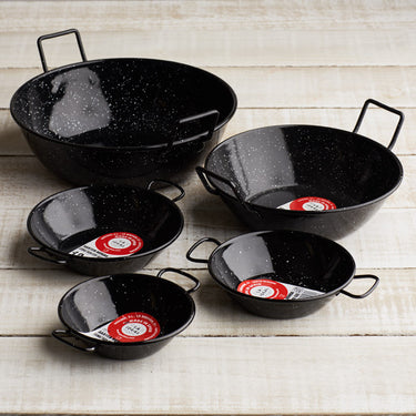 Spanish Black enamel Deep pans x 5 sizes 